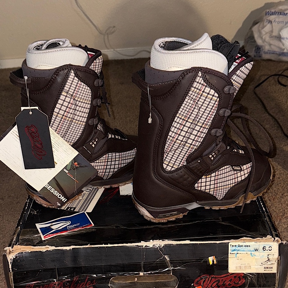 Vans Brown and Tan Plaid Women's Tara Dakides Snowboard Boots